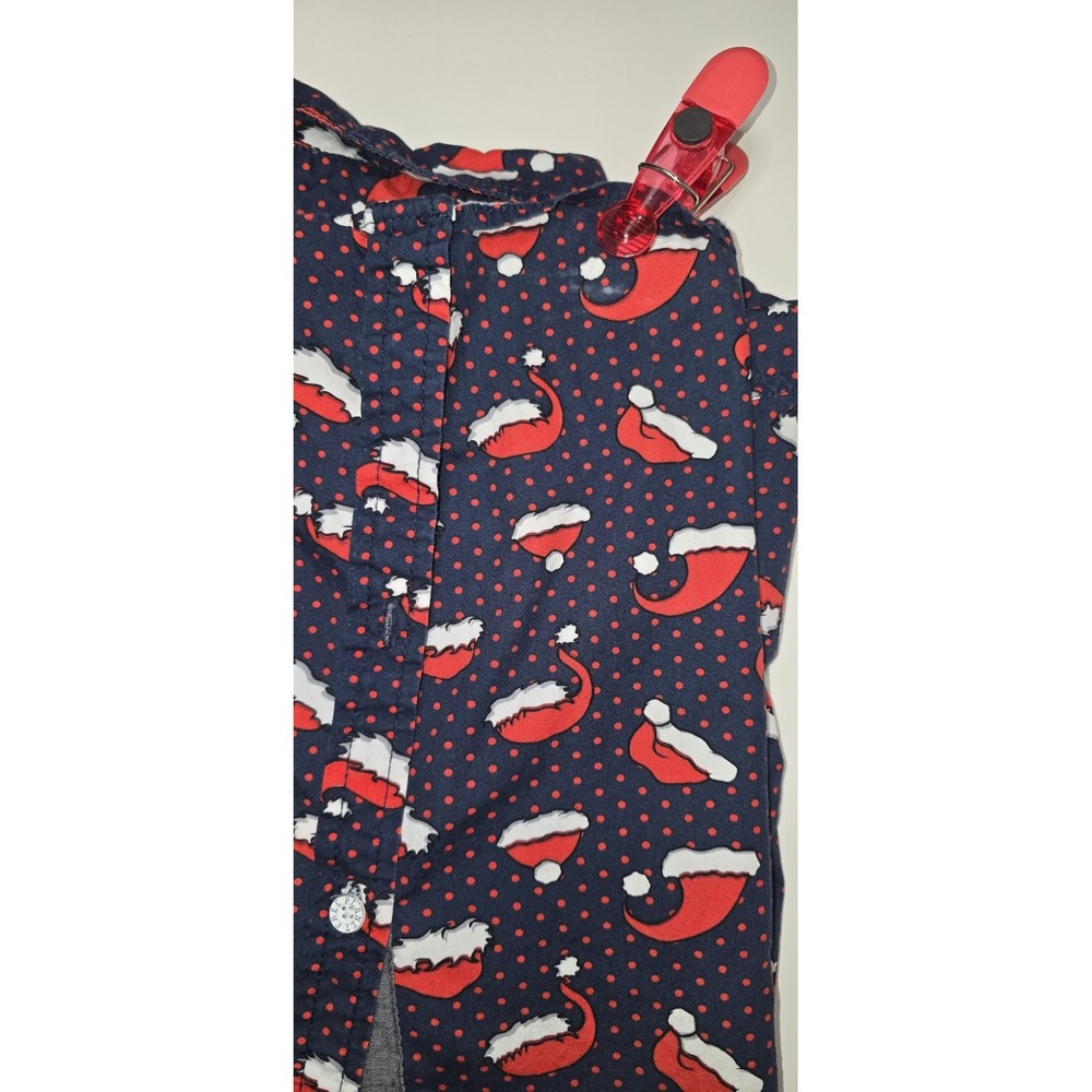 Free Planet Men's Christmas Shirt Large‎ Navy Santa Hat Button Down 100% Cotton - Picture 9 of 11